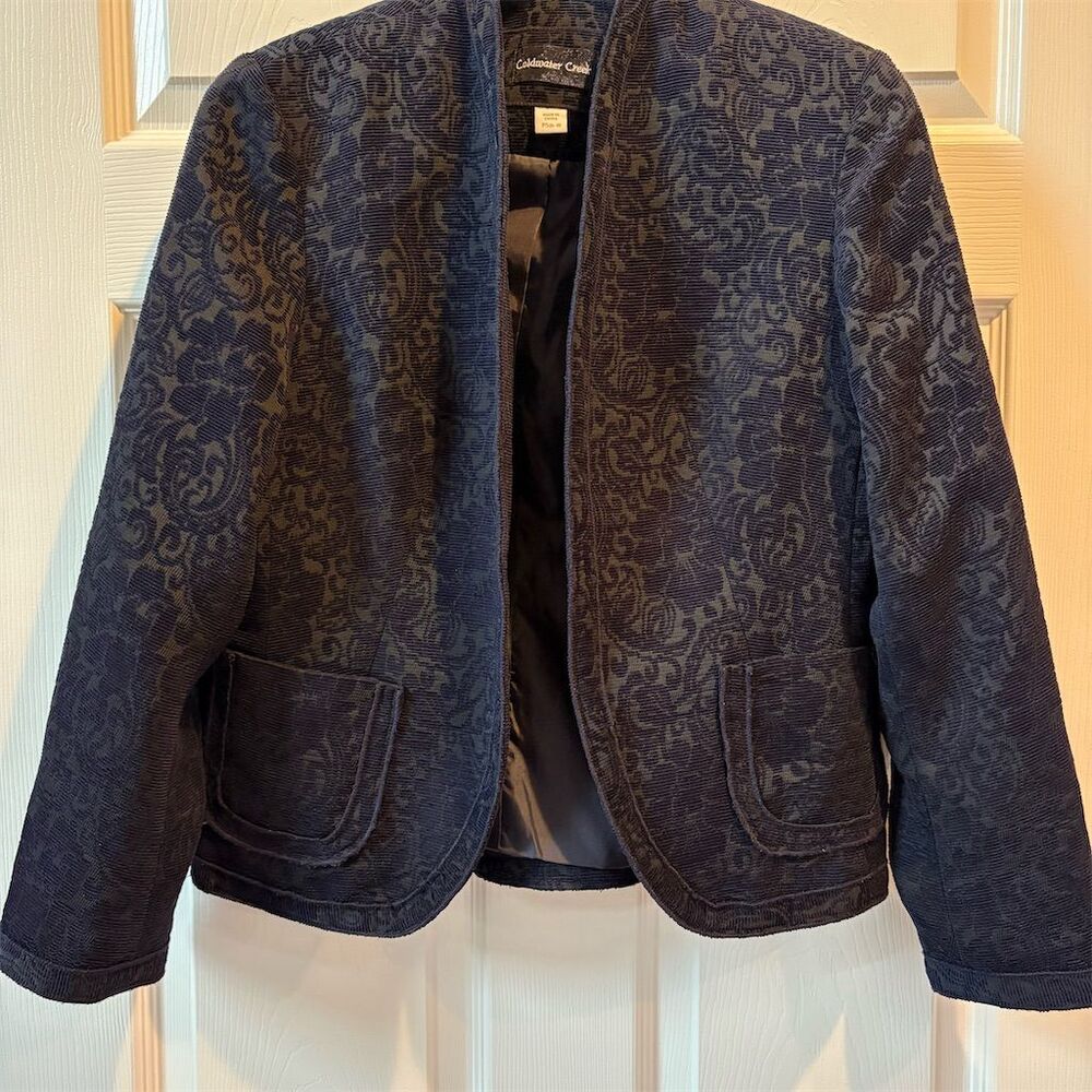 Coldwater Creek Women's Petite Velvet Floral Jacket Blue Size PS 6-8